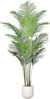 Artificial Palm Tree 6FT with White Planter, Realistic Faux Tropical Plant with Lifelike Green Leaves, Indoor Artificial Plant for Modern Home Decor