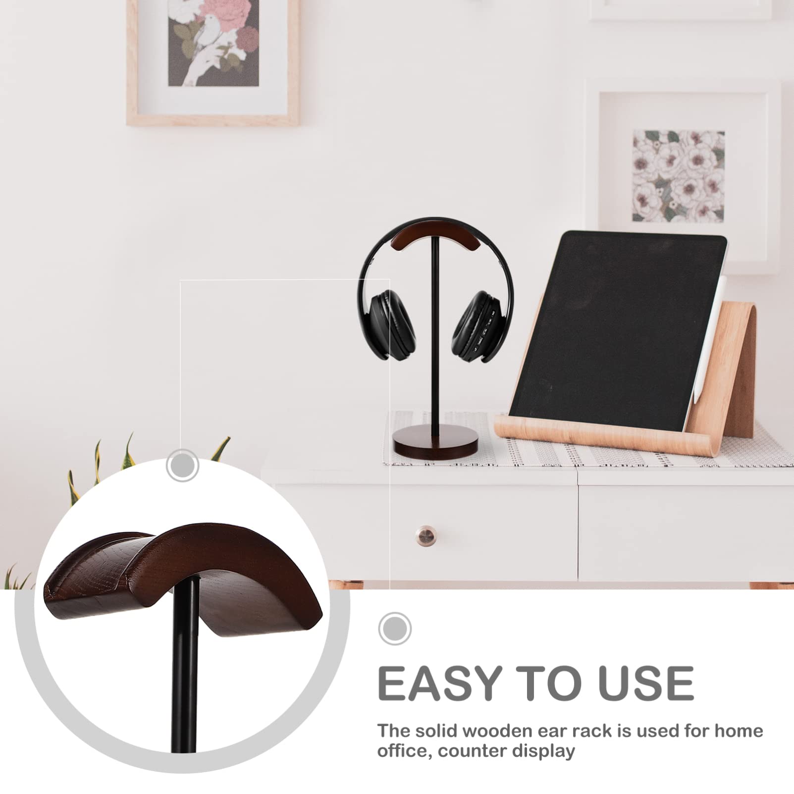 Angoily Soporte De Auriculares De Madera Inalámbricos Organizador De Escritorio para Auriculares y Accesorios Soporte Práctico y Elegante para Gaming y