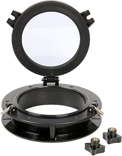 Amarine made Boat Yacht Round Opening Portlight Porthole 8" Replacement Window Port Hole - ABS Tempered Glass, Color: Black, White (Black)