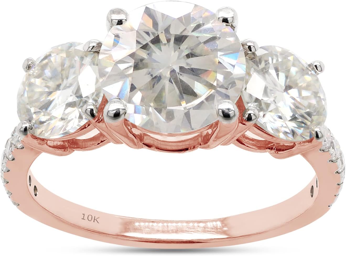 SAVEARTH DIAMONDS Three Stone Style, 3 Cttw Round Cut Lab Created Moissanite Diamond Engagement Ring Jewelry For Women In 10K Or 14K Solid Gold (VVS1 Clarity, 3 Cttw)