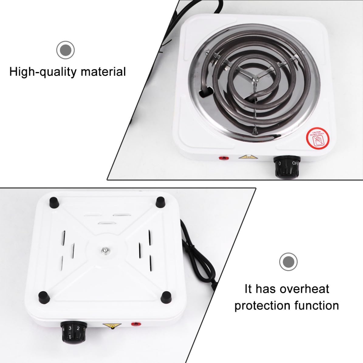 1000w Portable Electric Single Burner Coil Stove with Adjustable Temperature Control, Metal and Plastic Construction, for Extra Cooking Surface and On-the-go Use
