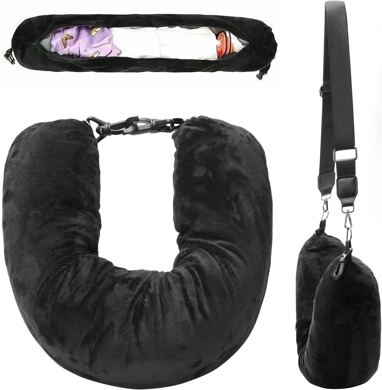 Stuffable Neck Pillow for Travel, Travel Pillow Stuffable with Clothes, 95 * 18cm Travel Neck Pillows Storage Bag with Adjustable Straps for Travelling by Car Train and Plane with No Fillers (Black) Stuffable Neck Pillow for Travel, Travel Pillow Stuffable with Clothes, 95 * 18cm Travel Neck Pillows Storage Bag with Adjustable Straps for Travelling by Car Train and Plane with No Fillers (Black)