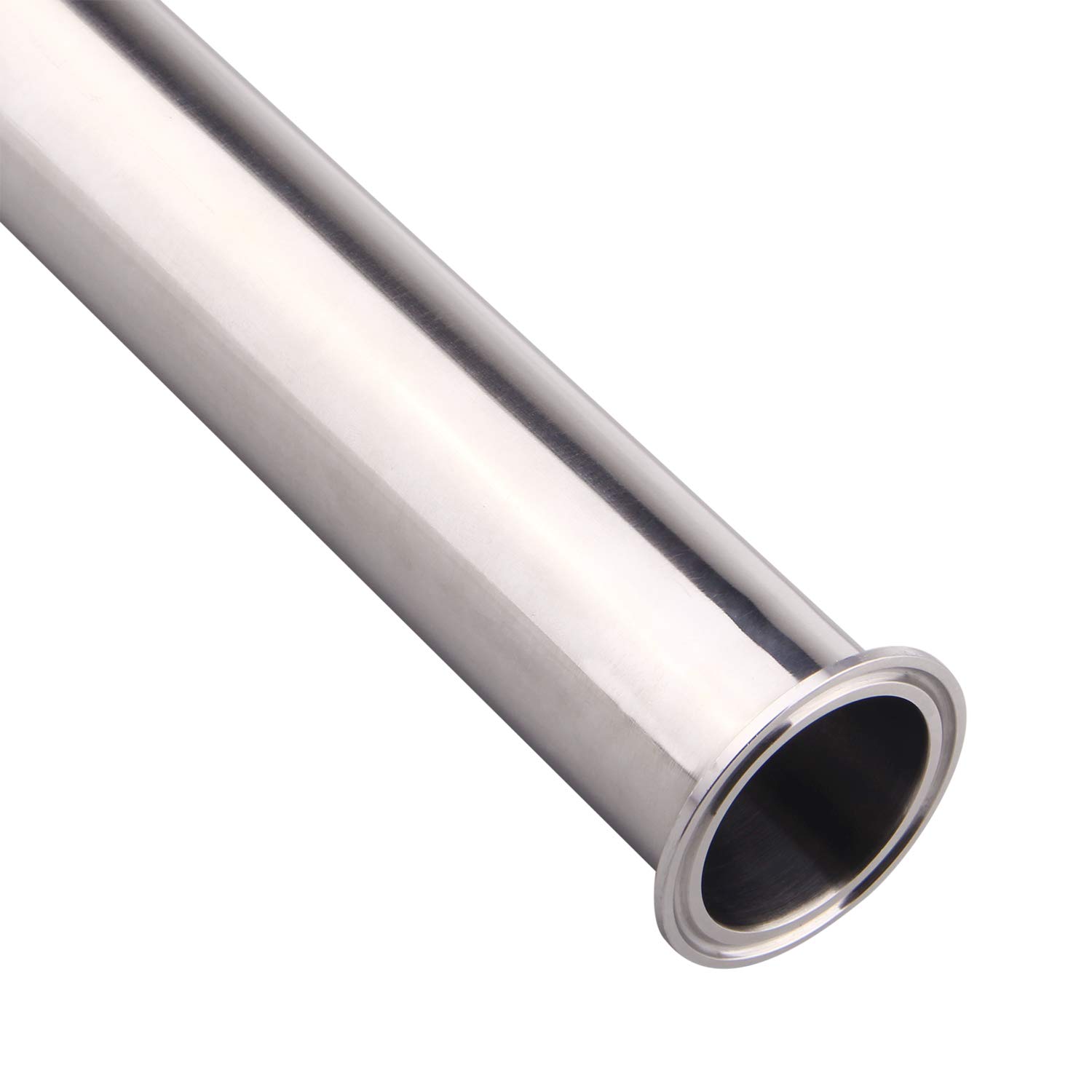 Dernord Tubo de bobina sanitaria con extremos de abrazadera, tubo redondo sin costuras de acero inoxidable 304 con abrazadera triple de 2 pulgadas, brida de virola de 64 mm