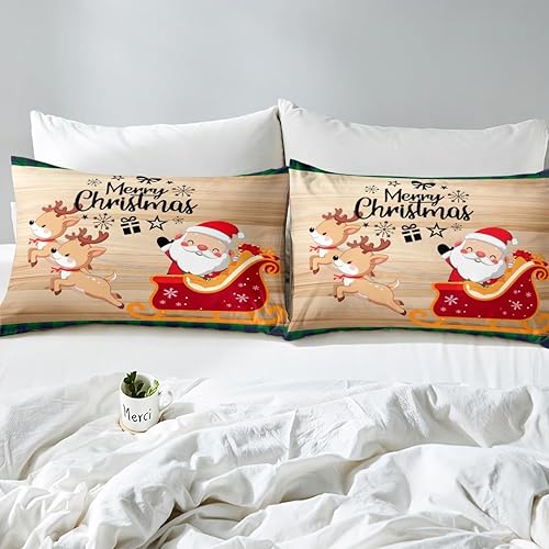 Vista 124 de Juego de funda de edredón rosa de Navidad para niñas, tamaño matrimonial, lindo juego de ropa de cama de dibujos animados de pingüino de Papá Noel