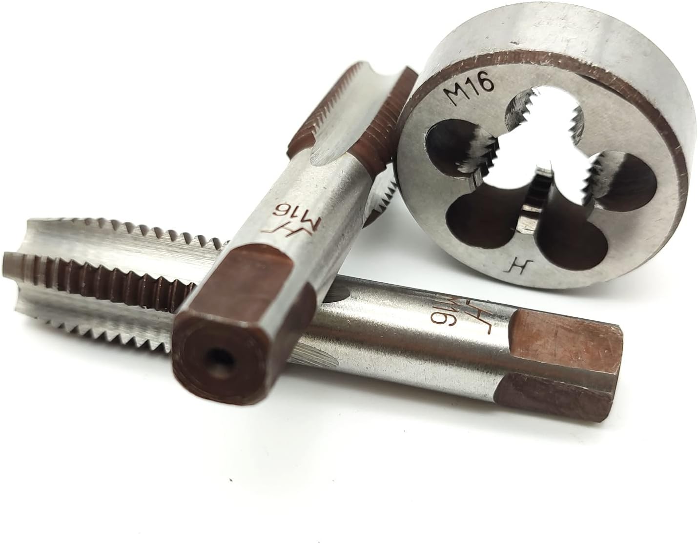 AtticZone M16x2.0 Metric Hand Thread Tap and Die, 1 Tapper Tap, 1 Plug Tap, 1 Round Die, 2.0mm Pitch, Right Hand (M16x2.0, Tap&Die)
