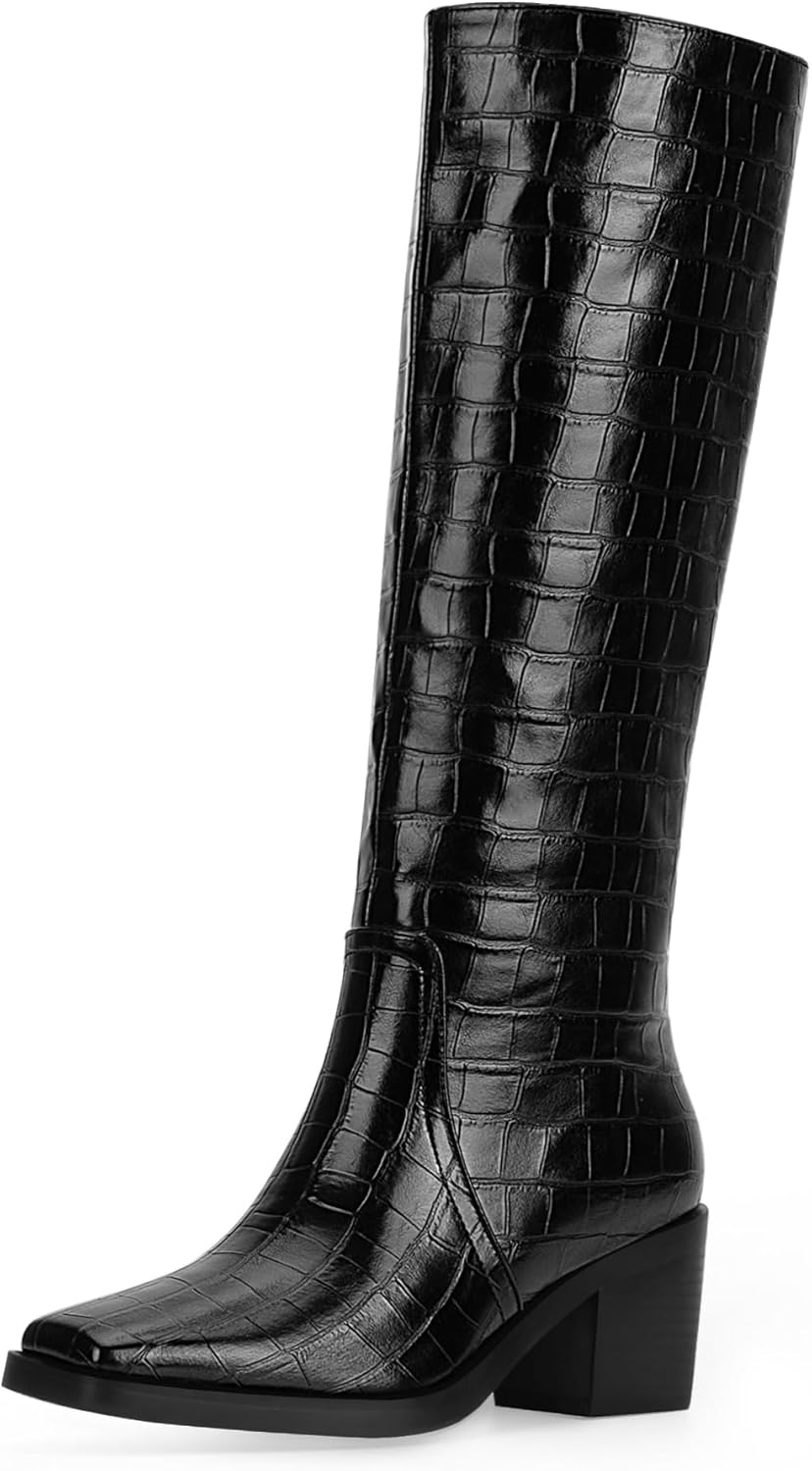 Women's Chunky Heel Square Toe Knee High Boots Brunei Ubuy