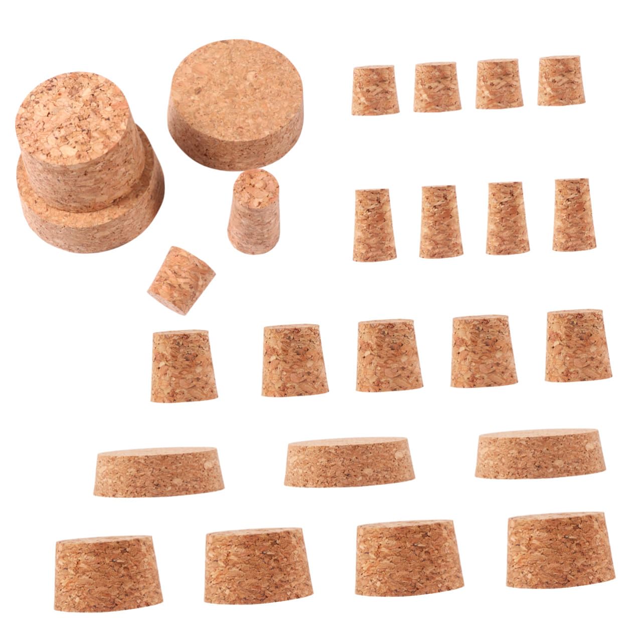 25 Pezzi Tappi in Sughero Alimentare Tappi Bottiglia Conici Misura Mista Stoppers per Bottiglie Vino Birra Condimento Design Tapered Facile da Inserire e Rimuovere per Casa e