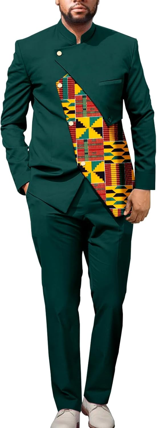 African Mens Clothing Slim Fit Jacket and Pants 2 Piece Set Outfits Dashiki Nigerian Suits Wedding Attire Clothes