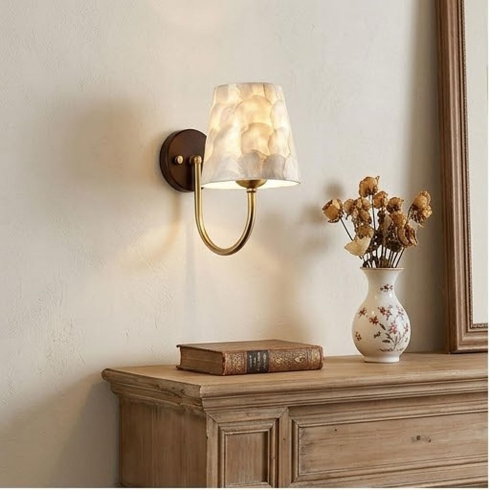 Aplique de Pared para Interiores, Dormitorio, Pasillo, Pantalla Moderna en Forma de Concha, con Brazo metálico Curvado y Placa Trasera Redonda, lámpara de Techo para Sala de Estar,