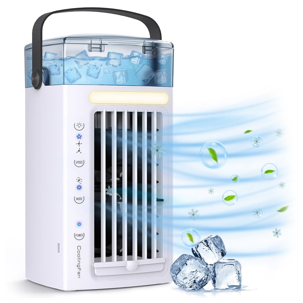 Refroidisseur d'air de bureau avec humidificateur 3 vitesses et veilleuse LED