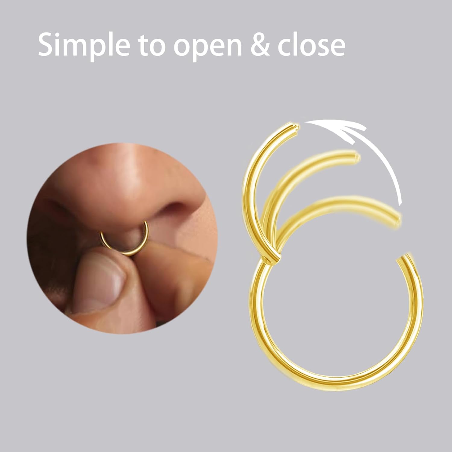 14K Gold Filled Septum Rings Hoop 16G 8mm/10mm 316L Segment Nose Rings for Women Men, Cartilage Clicker Hoop Earrings for Rook, Daith, Tragus, Hypoallergenic. - Image 6