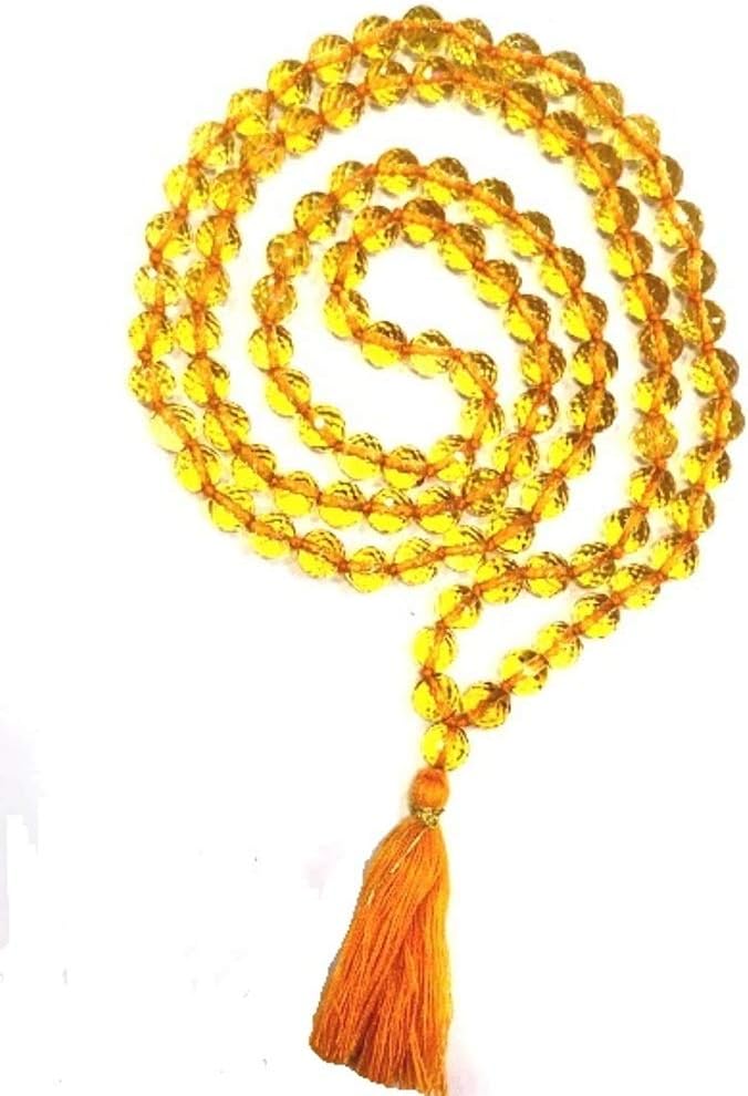 Ramneek Jewels Diamond Cut Citrine/Sunhela Mala 8 M.M AAA Quality
