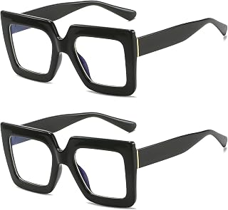 LJCZKA Blue Light Blocking Glasses for Women Oversized Square Anti-Blue Light Glasses Large Thick Frame Computer Game Anti-Glare Glasses