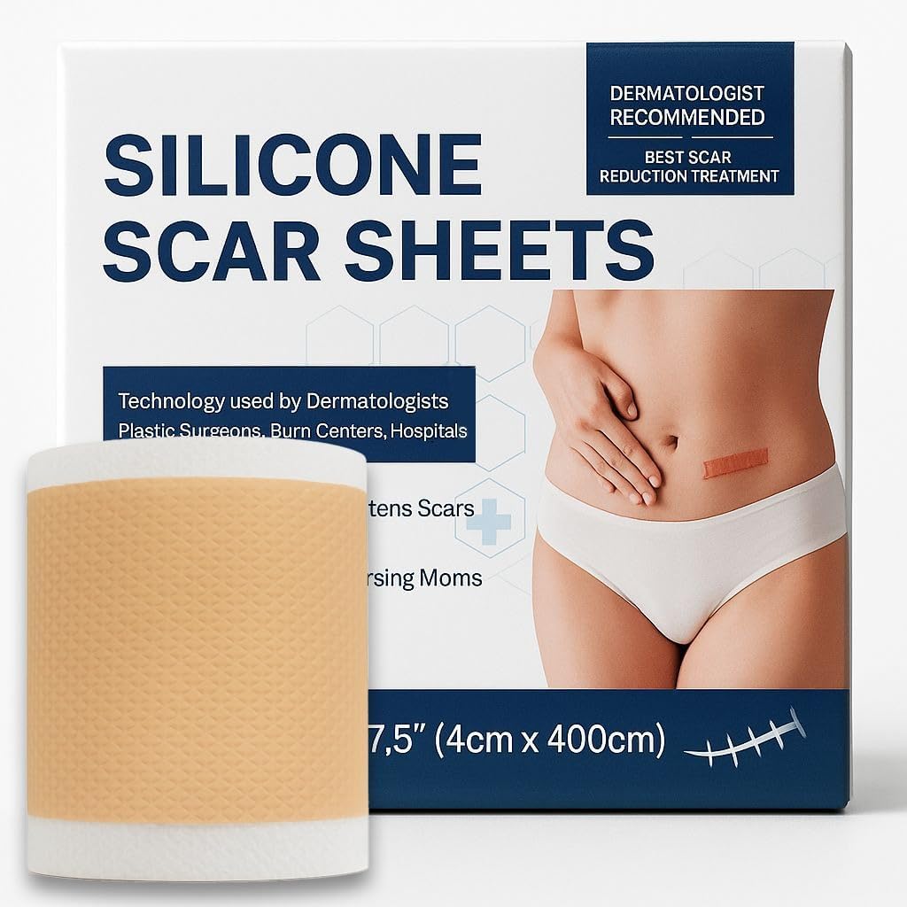 Silicone Scar Sheets, Silicone Scar Tape(1.8” x 157” Roll 4M), Silicone Scar Sheets for Surgical Scars, Keloid Bump Removal, Stretch Marks Removal, C-Section, Burn