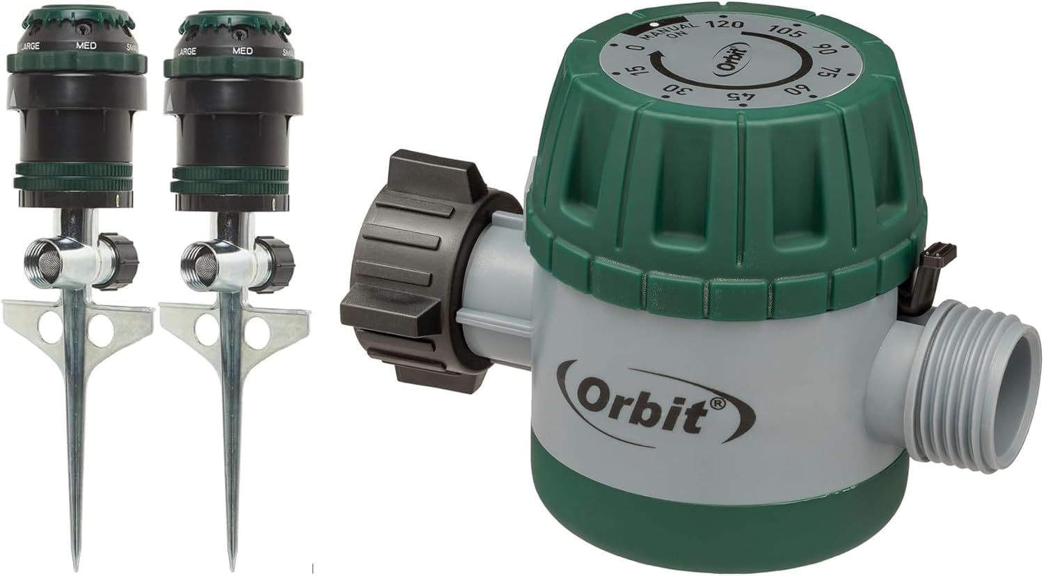 2-Pack H2O-Six Gear-Drive Sprinkler on Metal T-Spike & Mechanical Water Timer for Lawn and Garden Watering