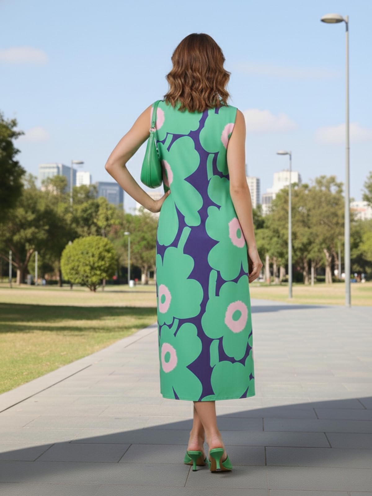 GRECIILOOKS Vestido de mujer para mujer, vestido de una pieza occidental sin mangas largo para mujer, vestidos de verano estampados casuales para playa y elegantes trajes de fiesta
