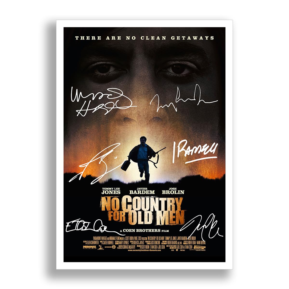 Mounted Gifts Men's Black No Country For Old Cast Signed A4 Poster Photo Print Framed Autograph Gift Movie Film Tommy Lee Jones Javier Bardem Josh Brolin (Poster Only)