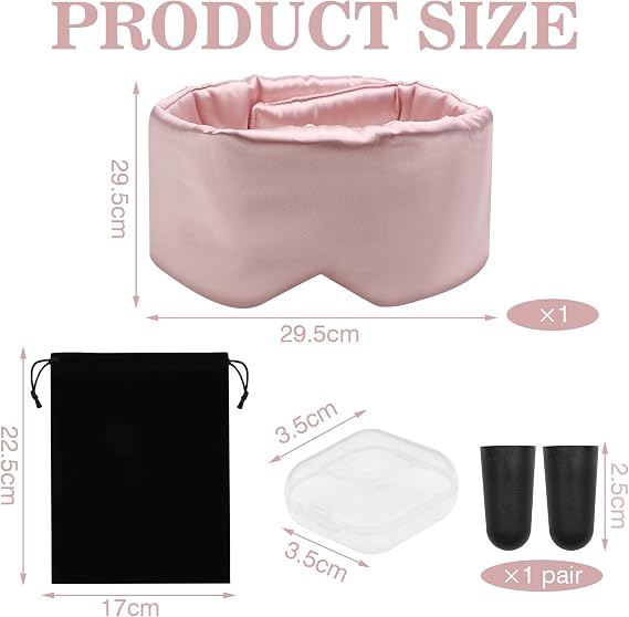 Sleep Mask, VEGCOO Silk Sleeping Mask 100% Blackout Eye Mask for Sleeping Soft & Comfortable Sleep Eye Mask with Earplugs & Storage Bag, Adjustable Blindfold for Women Men All Night Sleep (Pink)