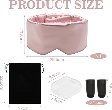 Sleep Mask, VEGCOO Silk Sleeping Mask 100% Blackout Eye Mask for Sleeping Soft & Comfortable Sleep Eye Mask with Earplugs & Storage Bag, Adjustable Blindfold for Women Men All Night Sleep (Pink)