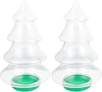 Vista 1 de HOMSFOU Cajas de dulces en forma de árbol de Navidad: 2 tarros de dulces de Navidad con tapas transparentes para fiestas de Navidad, cumpleaños