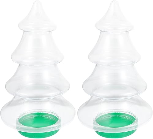 HOMSFOU Cajas de dulces en forma de árbol de Navidad 2 tarros de dulces de Navidad con tapas, recipientes transparentes para dulces de fiesta de