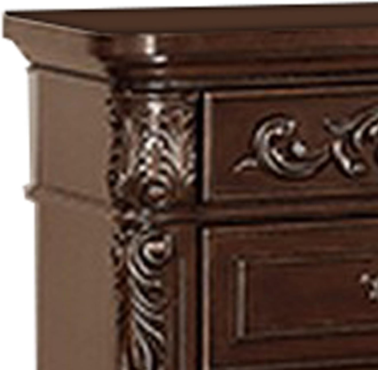 Maykoosh Modern Minimalism 30" 3-Drawer Engraved Wooden Nightstand - Brown Finish, Stylish Storage Solution for Bedroom Essentials and Decor!