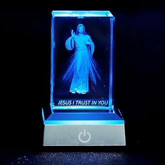 KOMI 3D Crystal Jesus Figurine Statue with LED Light Base, Laser Engraved Jesus I Trust in You Statues Religious Gifts for Women Men, Christian Catholic Home Decor