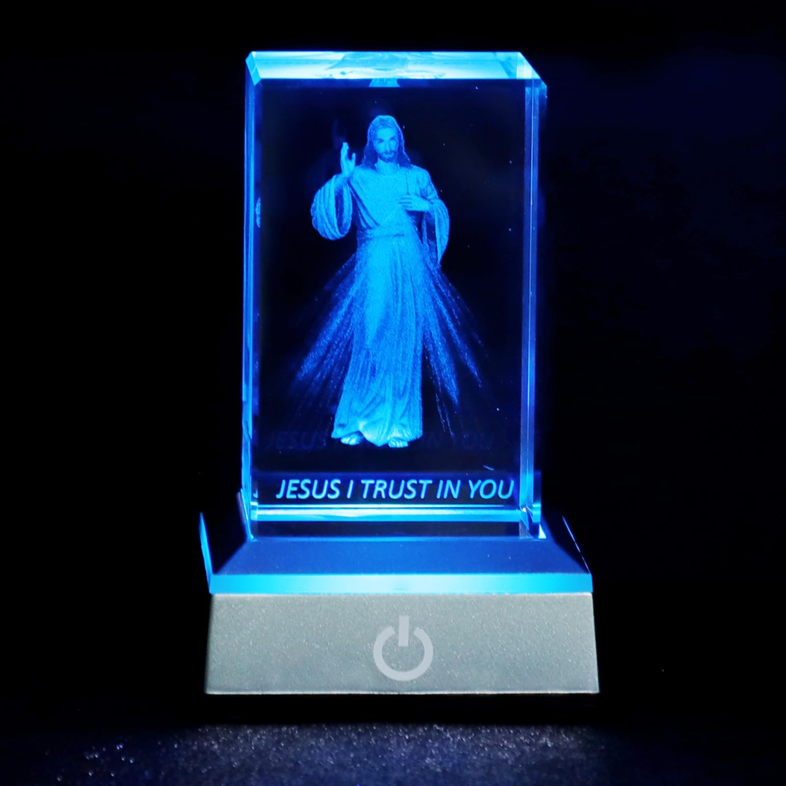 KOMI 3D Crystal Jesus Figurine Statue with LED Light Base, Laser Engraved Jesus I Trust in You Statues Religious Gifts for Women Men, Christian Catholic Home Decor