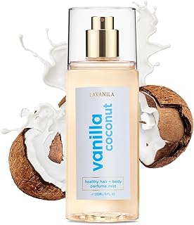LAVANILA Vanilla Coconut Healthy Hair + Body Perfume Mist, 5 Fl Oz - Sweet & Tropical Fragrance Spray Formulated with Jojoba Oil, Madagascar Vanilla, Coconut, Tahitian Tiare Flower