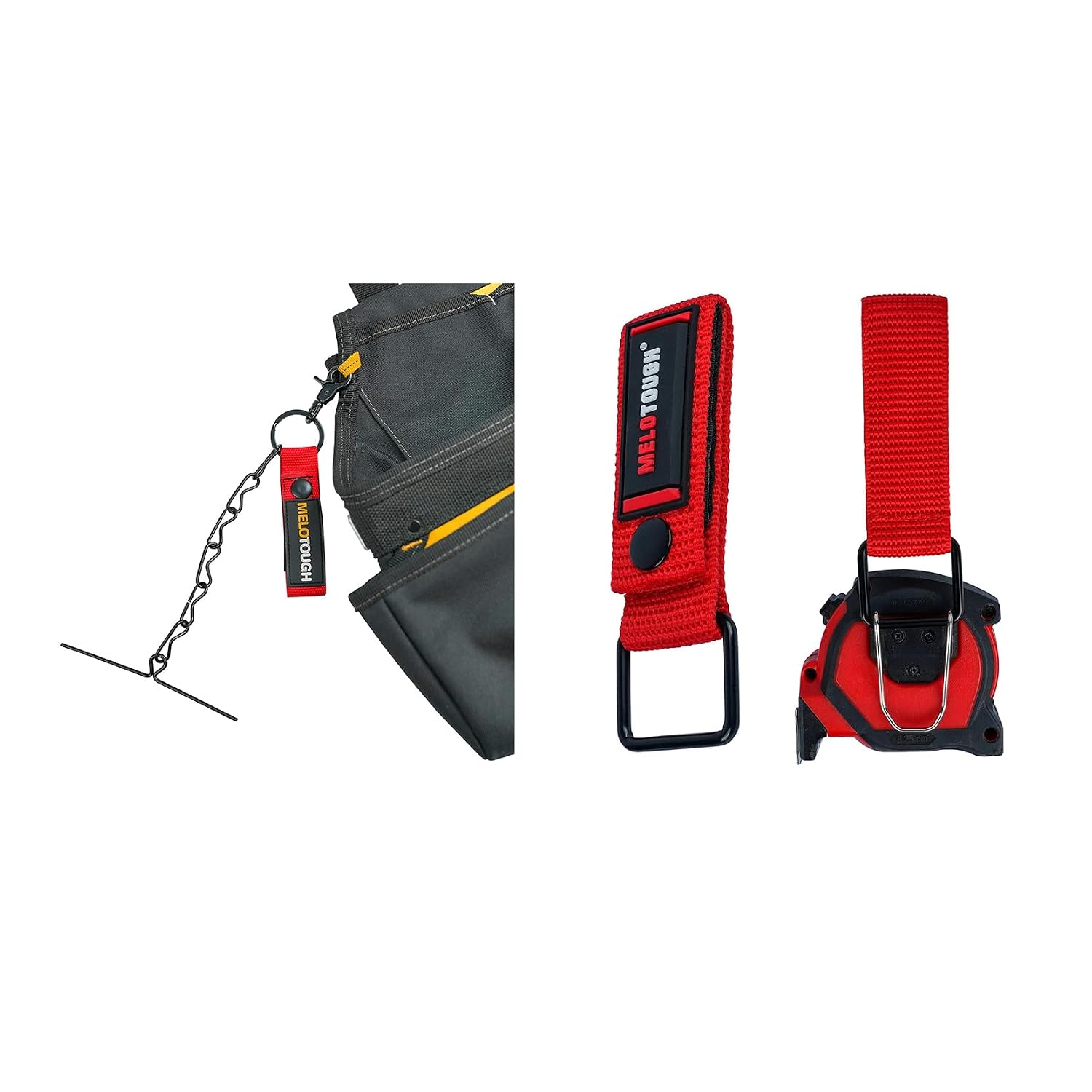 MELOTOUGH Tape Measure & Drill Holder For Tool Belt - Metal Clip For 2" Belts, Hands-Free Tool Carrier