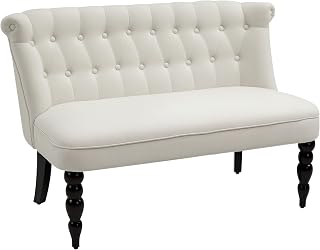 HOMCOM Upholstered Armless Fabric Loveseat with Button Tufted Design for Living Room with Wood Legs, Cream White