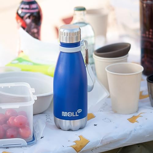 Miniatura 6 de Mollcity Botella de agua pequeña aislada de 9 onzas para niños de acero inoxidable botella de agua deportiva a prueba de fugas azul marino