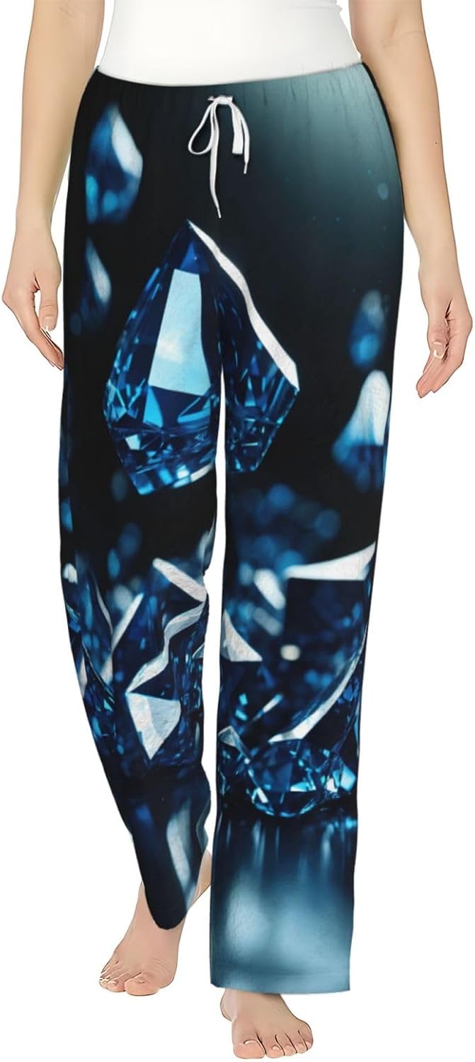 Diamond Pattern Print Cozy Flannel Pajama Pants For Women,Warm Christmas Pj Pants,Cute Fleece Pajamas