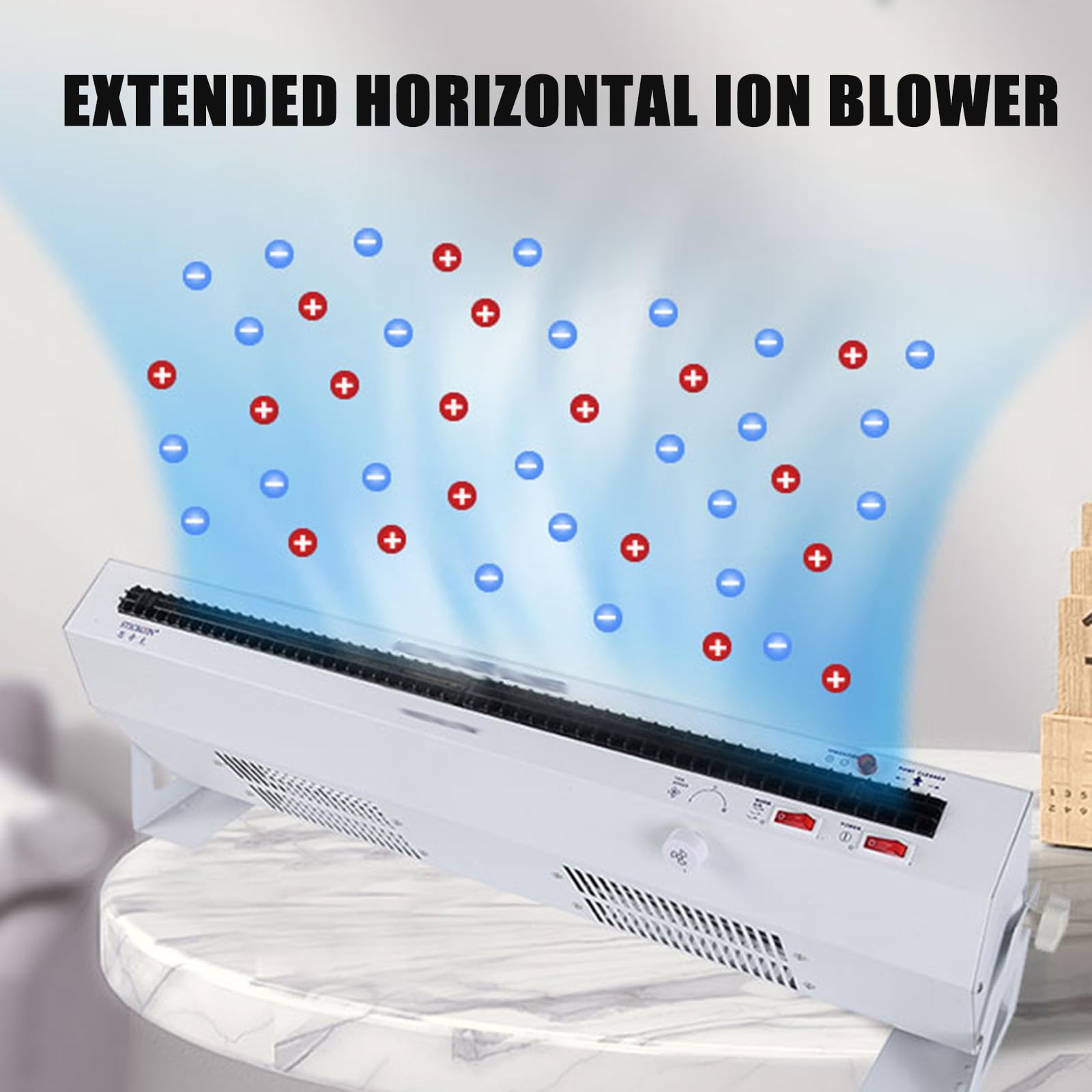 Soplador de Iones Horizontal, Ventilador ionizado antiestático eliminador, Volumen de Aire 45~110 CFM, Ajuste Continuo de la Velocidad del Viento, para impresión, Embalaje