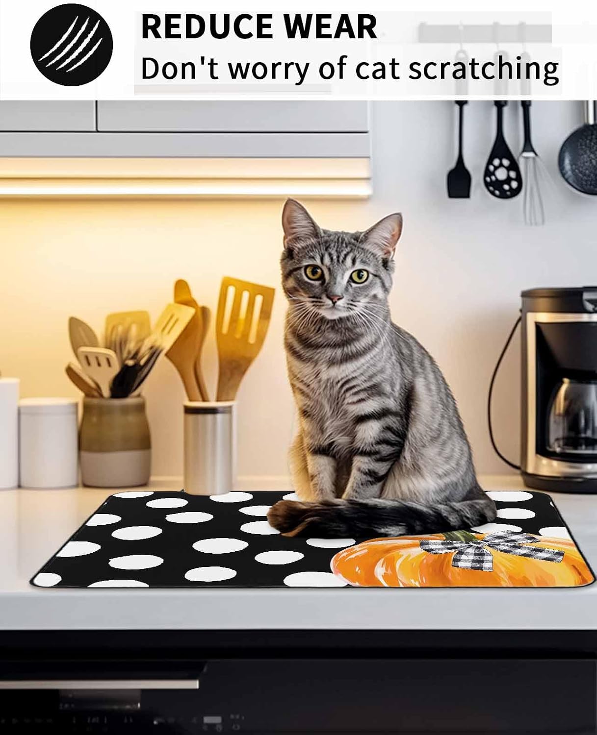 Fall Stove Top Cover Orange Pumpkin Stove Cover for Electric Stove Top Bow Black White Polka Dots Thanksgiving Glass Cooktop Covers Anti-Slip Mat Heat Countertop Protector Kitchen Decor 28.5"x20.5"