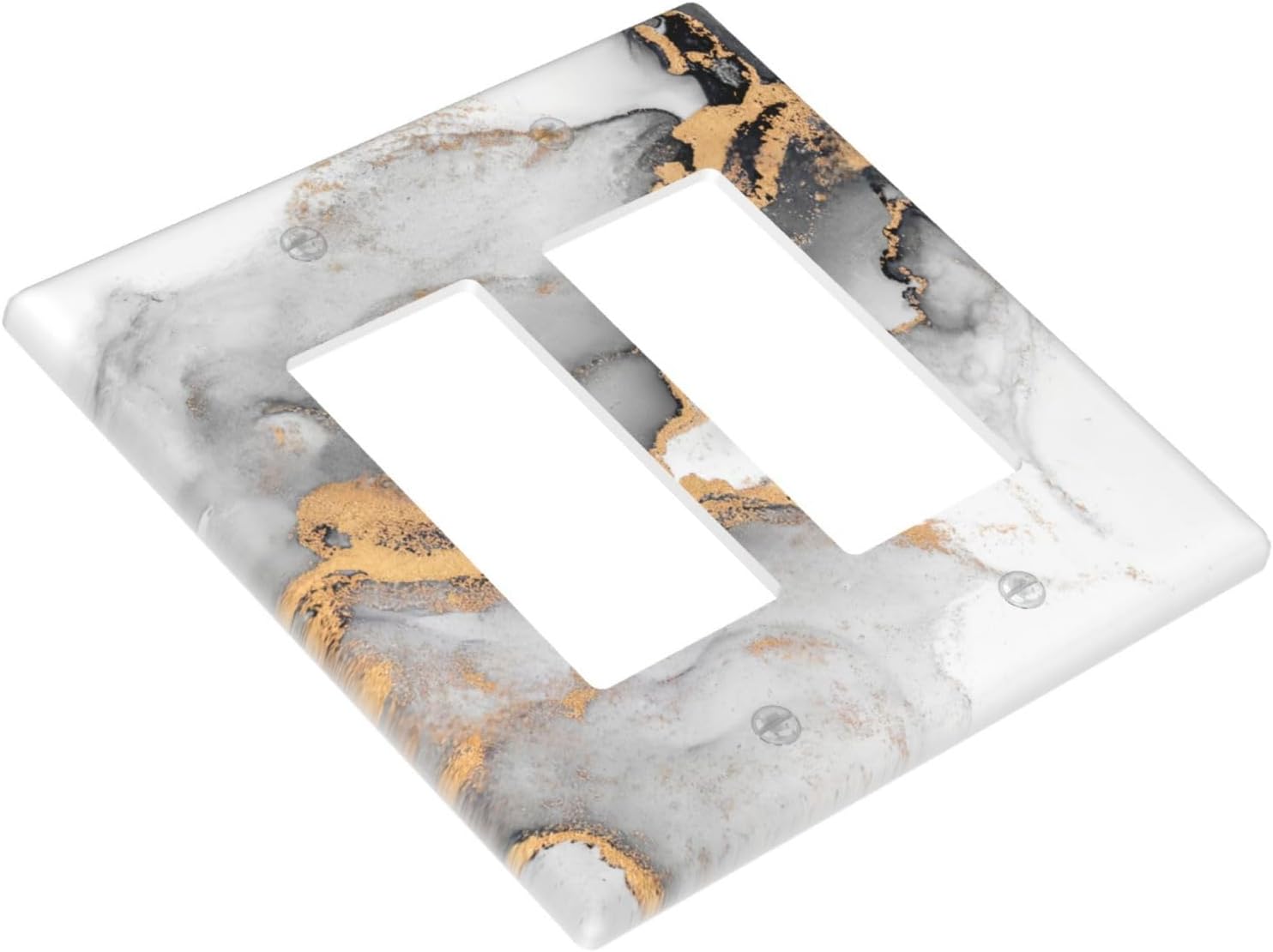 White Grey Marble 2 Gang Double Rocker Light Switch Cover Gray Gold Wall Plate Decorative Socket Electrical Faceplate for Bathroom Bedroom Kitchen Living Room Home