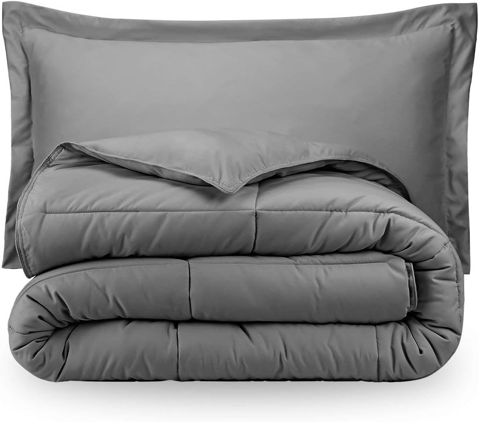 Organic Cotton 1 PC Comforter 500 GSM Inner Fill Quilted Duvet Insert Down Alternative Light Weight Comforter (Silver Grey, Full/Queen)