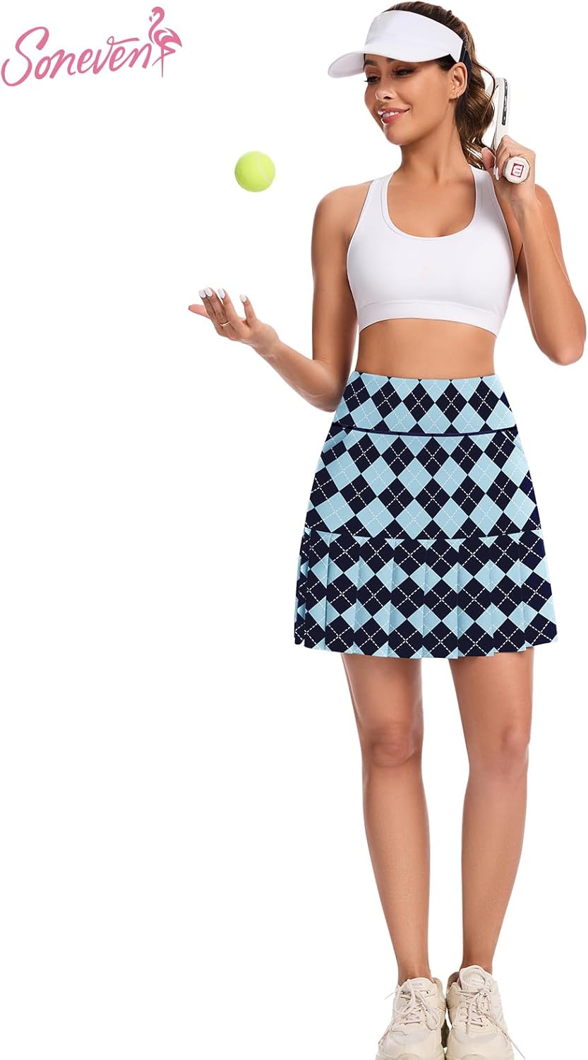 Soneven Tennis Skirts for Women High Waisted 2-in-1 A Line Pleated Athletic Golf Skorts Skirt with Shorts Pockets - Image 6