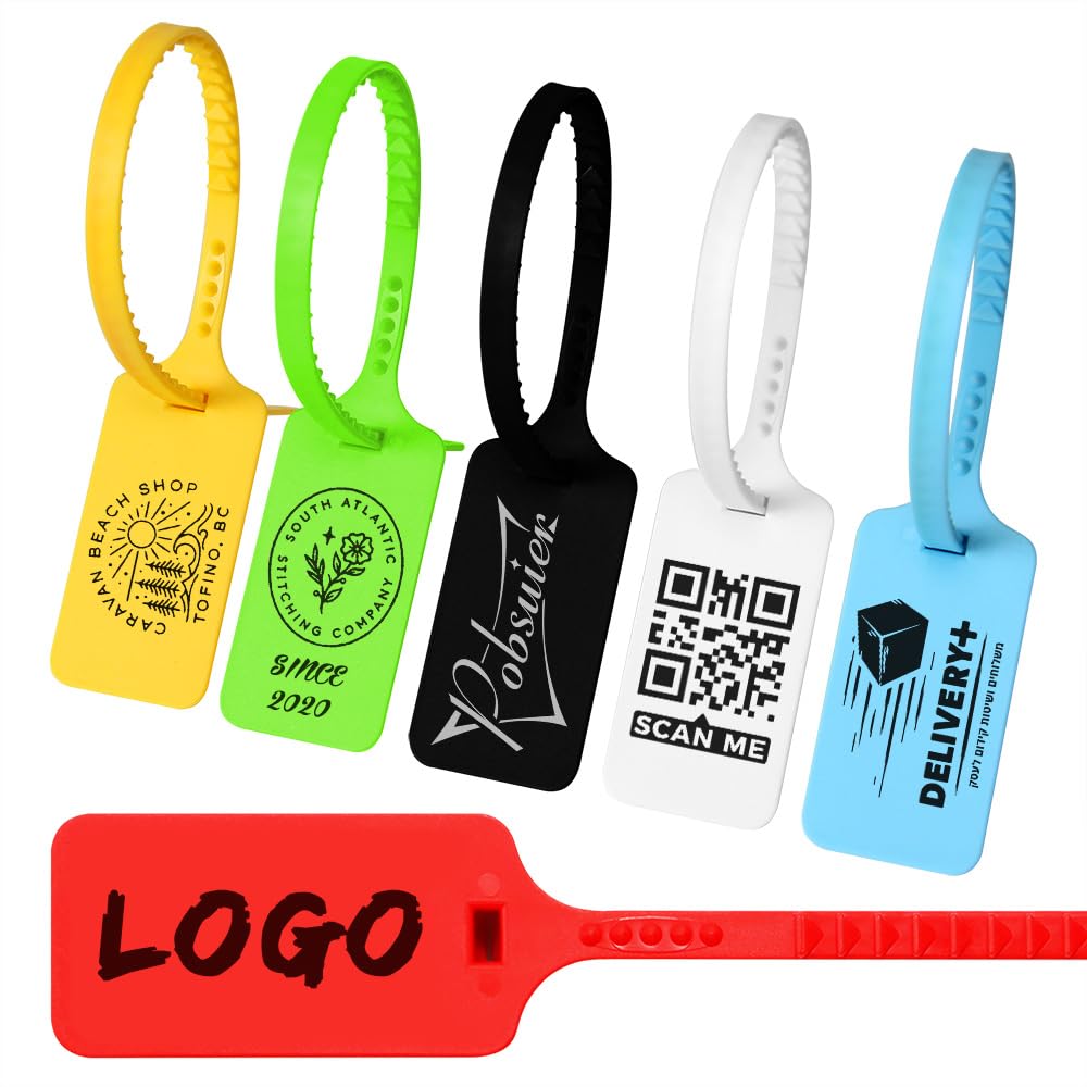 Pobsuier 100Pcs Custom Logo Tag Zip Ties Off Plastic Security White Clothes Shoe Brand Hanging Label Tags 300mm/11.8"