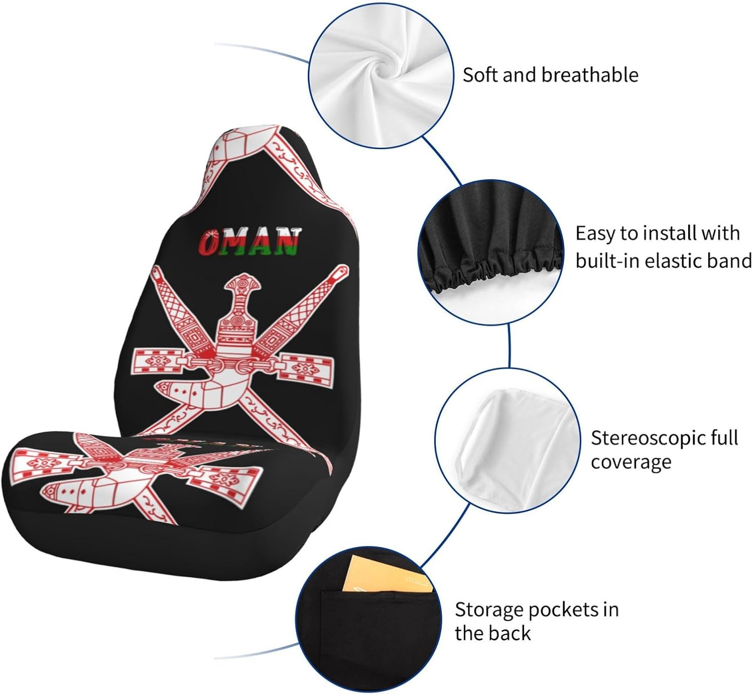 Oman Emblem Car Seat Covers, Protective Car Seat Covers, Seat Covers Suitable for Most Car Models