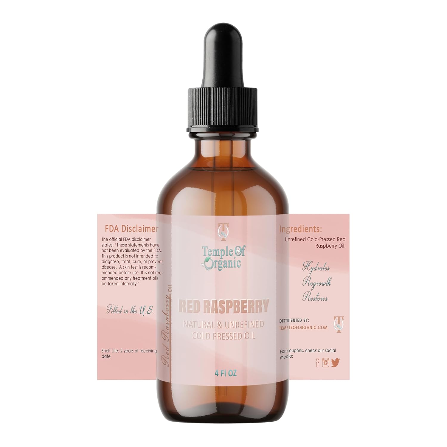 RED RASPBERRY SEED OIL - REFINED 4 oz Cold Pressed Pure Face Hair Body Skin Spf Nails Lips