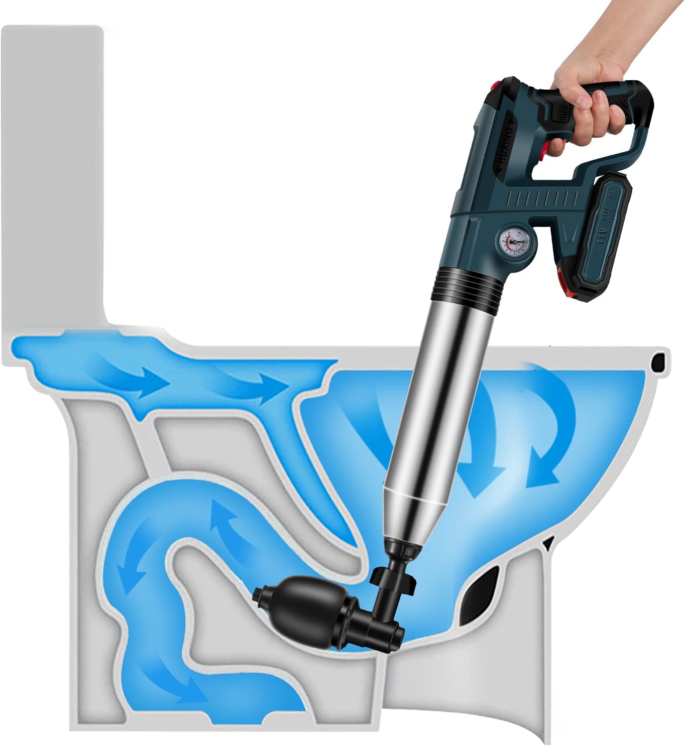 Electric Toilet Plunger，Drain Clog Remover Tools,High Pressure Air Toilet Plungers Heavy Duty Plunger For Toilet,Bathroom,Floor Drain,Sewer,Pipe,Blue
