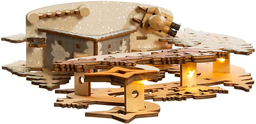 Kurt S. Adler 11.8-Inch Battery-Operated Light Up Wooden Christmas Village with Santa and Sleigh