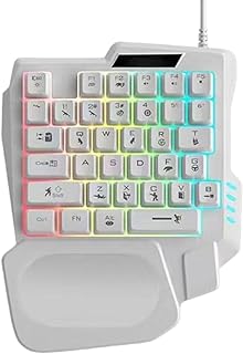 メカニカルキーボード、人間工学に基づいた片手キーボード、ポータブルゲームキーパッド、プログラム可能なキー、セットアップと使用が簡単、ブラック/ホワイト、22.5x17.7x3cm 家庭、寮、アパート、学校用