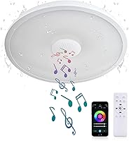Vista 13 de Lámpara de techo LED impermeable rosa, lámpara de techo de música, con altavoz Bluetooth, 11 pulgadas, 18 W, 2700K-6500K regulable RGB luz cambiante
