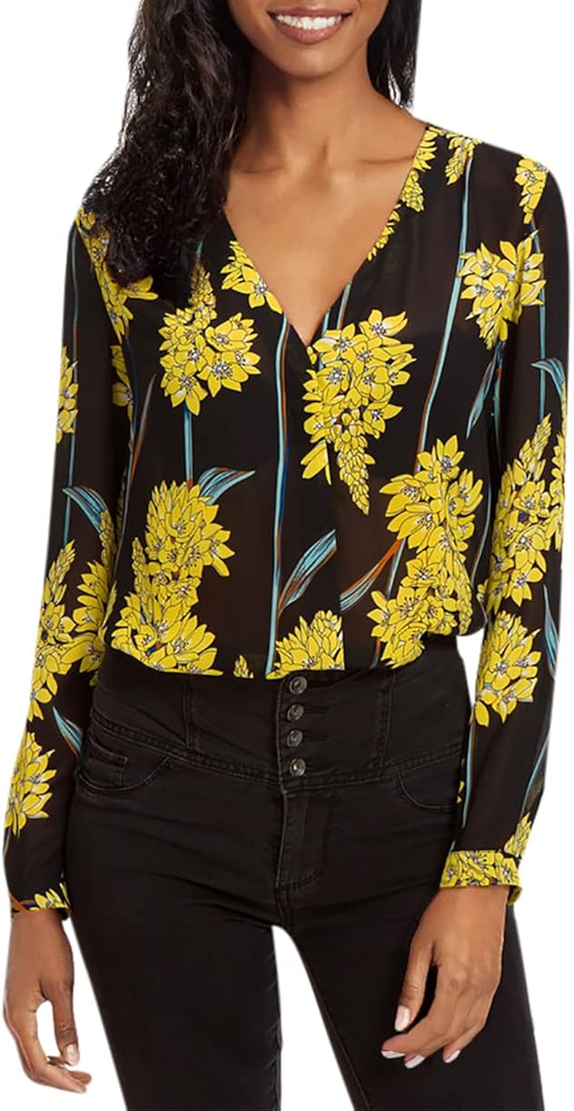 EXCHIC Women's Casual V-Neck Chiffon Blouse Solid Long Sleeve Top Shirt (1, M)