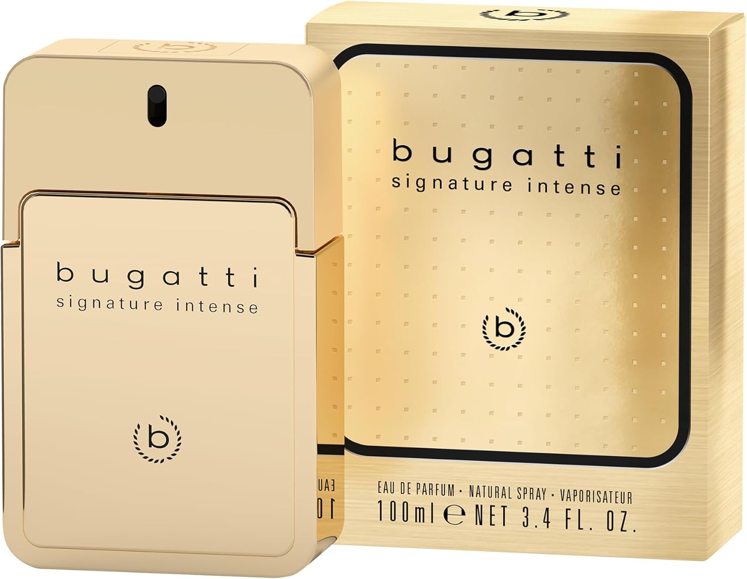 Bugatti Signature Intense Parfum pour Homme 100 ml I Eau de Toilette aux notes épicées et ambrées pour des moments dorés I Parfum pour homme aux nuances de cuir, safran, ambre, musc et vanille I