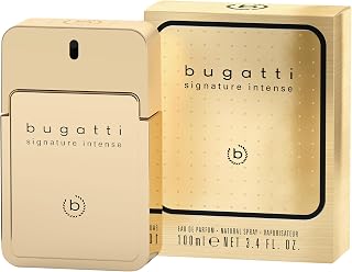 Bugatti signature intense Perfume para hombre 100ml I Eau de Toilette con aroma ambreado y especiado para momentos dorados I Perfume para hombre con matices de cuero, azafrán, ámbar, almizcle y