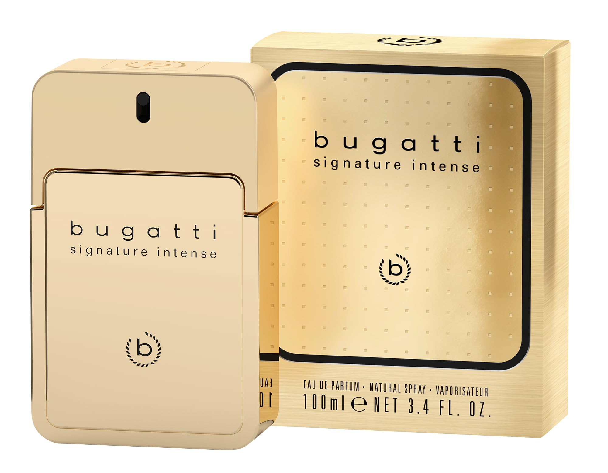 bugatti signature intense Parfüm Herren 100ml I Würzig-ambriertes Eau de Toilette für goldene Momente I Parfum Herren mit Nuancen von Leder, Safran, Amber, Moschus & Vanille I Markantes Männer Parfüm