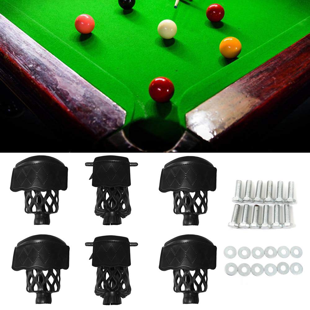 Boshen Pack of 6 PU Leather Pool Table Pockets Billiard Table Web Shield Set Drop Bag Nets with Diamond Pattern Screws Include
